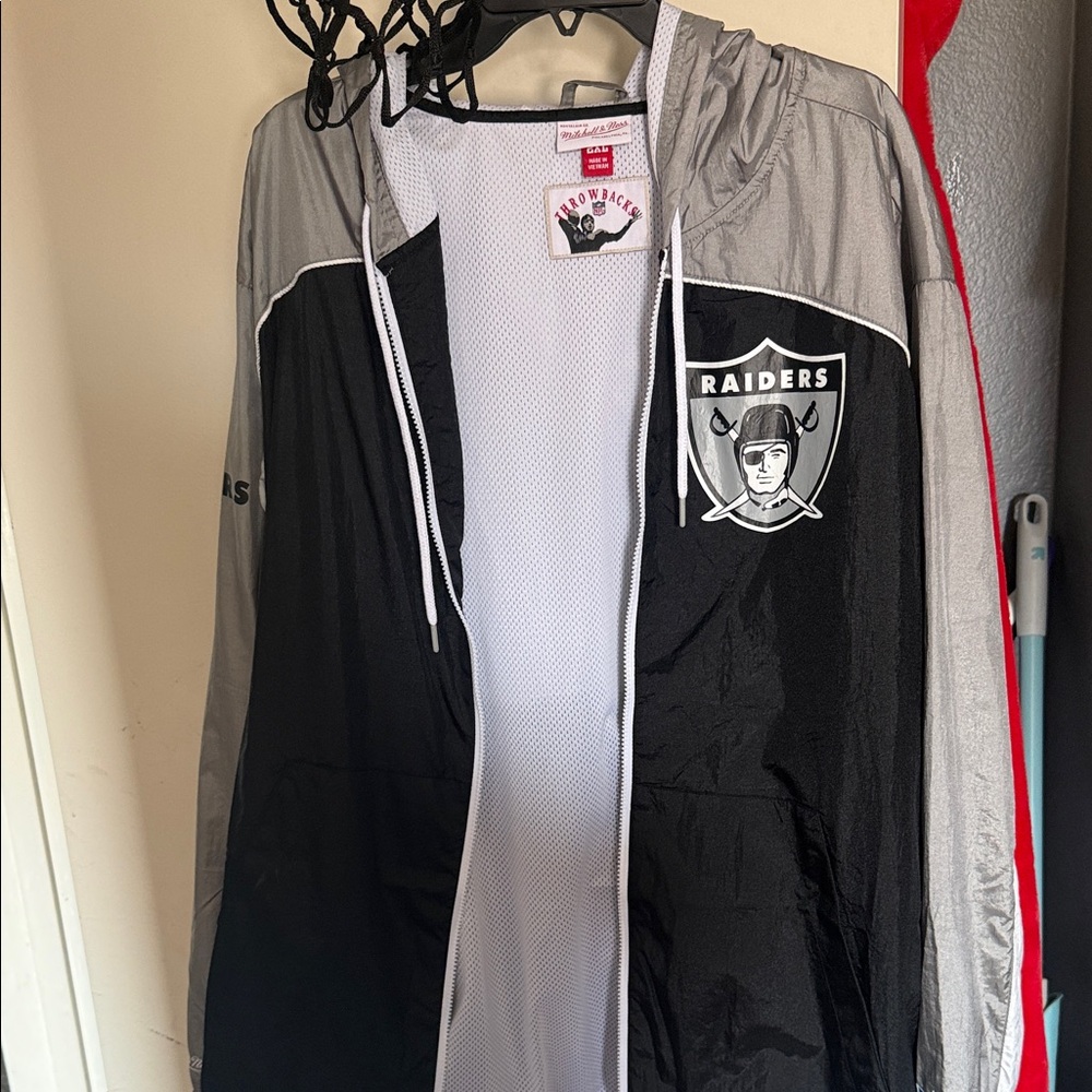 Mitchell & Ness Mens Raiders Black and Gray Windbreaker Jacket